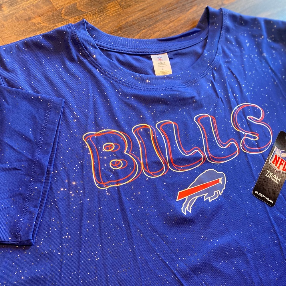 Buffalo Bills NFL Cropped Shirt Short Sleeve Womens Large Shimmer Blue Mafia NWT